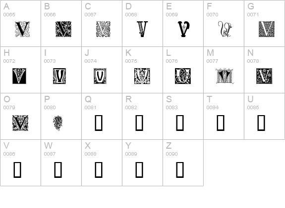 Ornamental Initials V uppercase A-Z preview