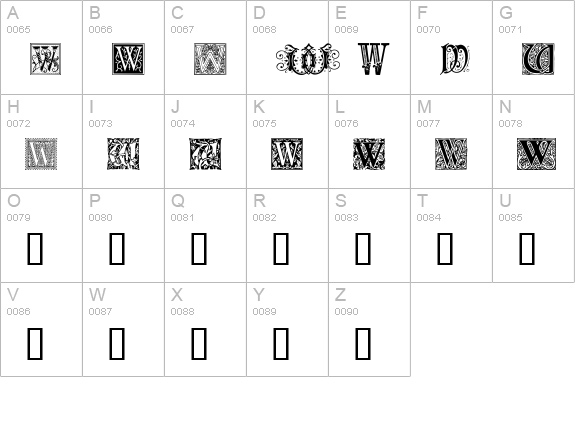 Ornamental Initials W uppercase A-Z preview