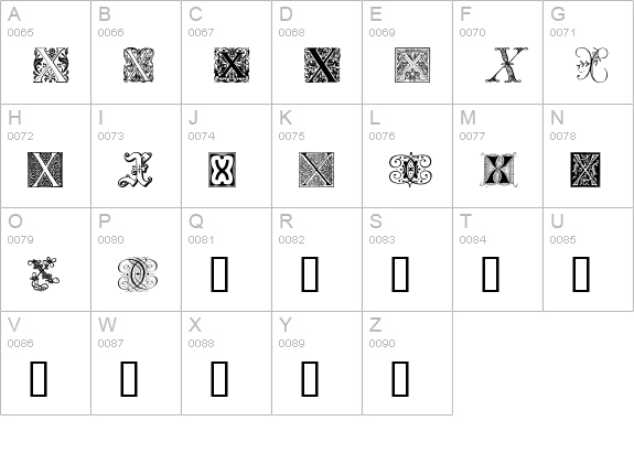 Ornamental Initials X uppercase A-Z preview