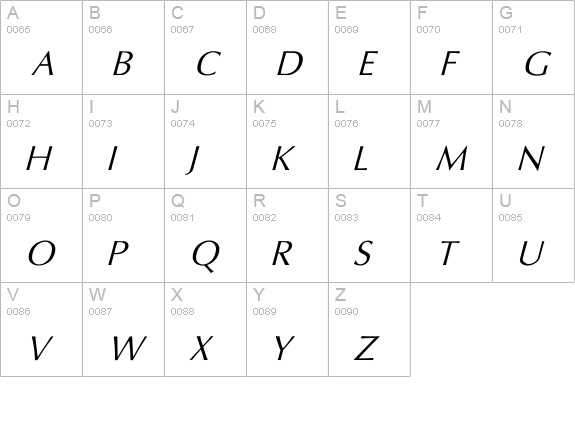 Oxford Italic uppercase A-Z preview