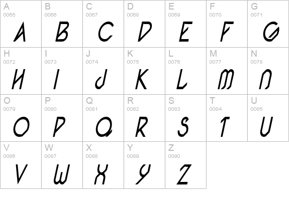 Pacotillenarrow regularital uppercase A-Z preview