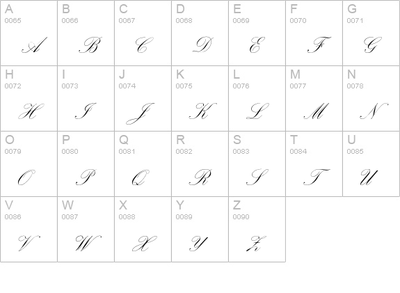 Palace Script uppercase A-Z preview