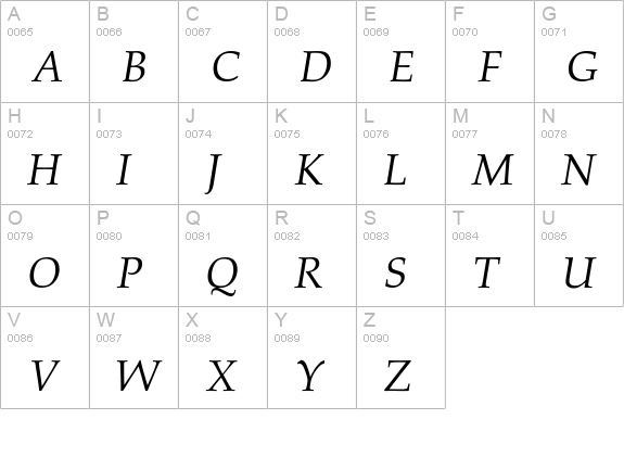 Palacio-Normal-Italic uppercase A-Z preview