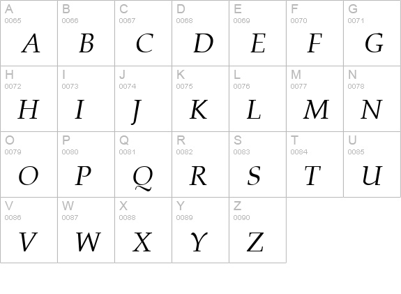Palisade kursiv uppercase A-Z preview