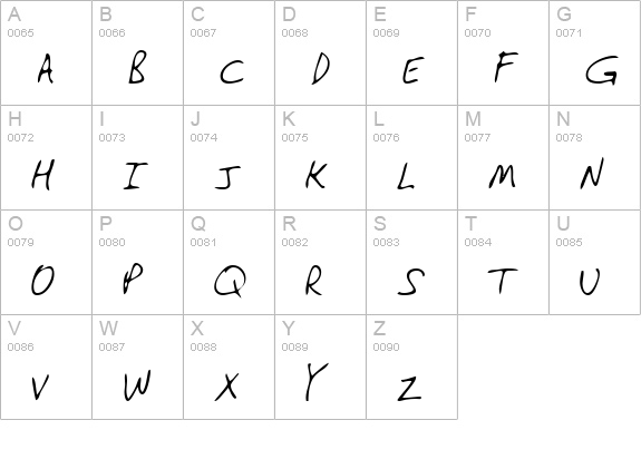 PaulasHand Regular uppercase A-Z preview