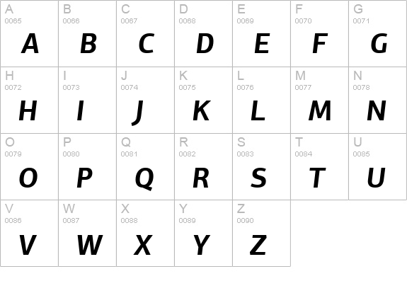 PFAgoraSansPro-BoldItalic uppercase A-Z preview