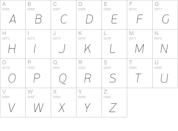 PFBeauSansPro-XThinItalic uppercase A-Z preview