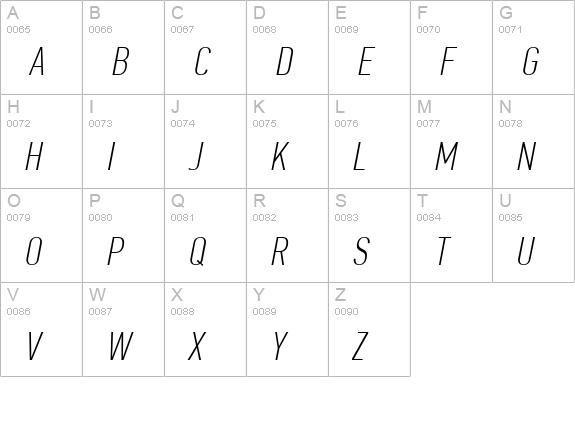 PFDinTextCompPro-ThinItalic uppercase A-Z preview