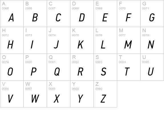 PFDinTextCondPro-Italic uppercase A-Z preview