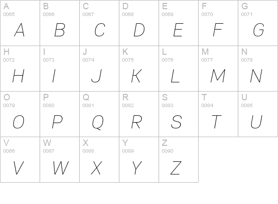 PFEncoreSansPro-ExtraThinItalic uppercase A-Z preview