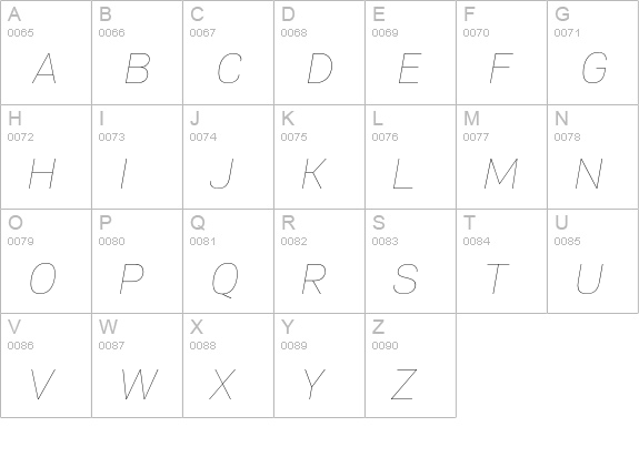 PFEncoreSansPro-UltraThinItalic uppercase A-Z preview