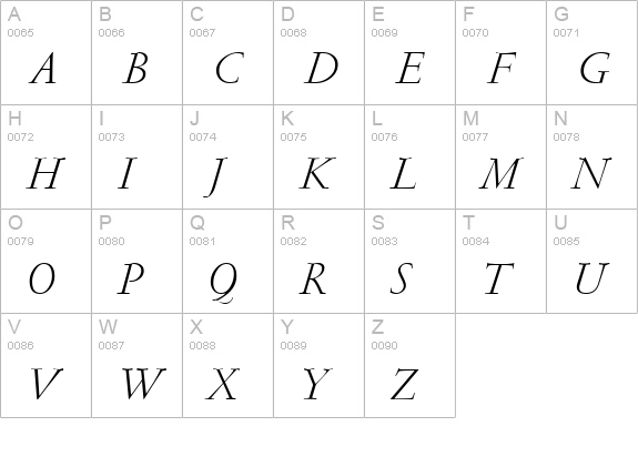 PFGaramond Classic Italic uppercase A-Z preview