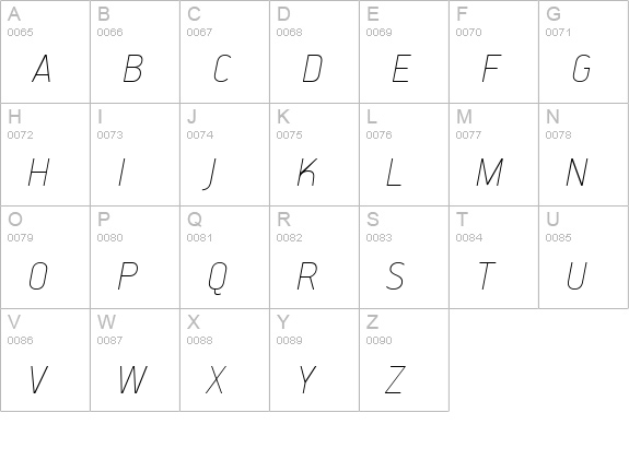 PFHandbookPro-ExtraThinItalic uppercase A-Z preview