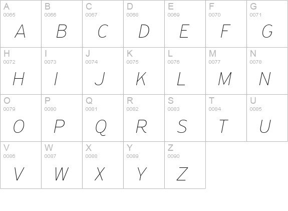PFHighwaySansPro-ExtraThinItalic uppercase A-Z preview