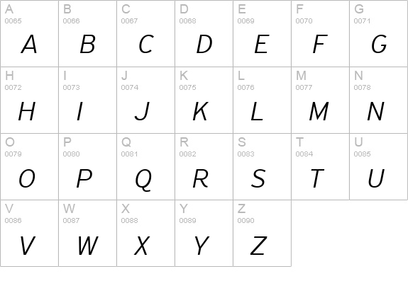 PFHighwaySansPro-LightItalic uppercase A-Z preview