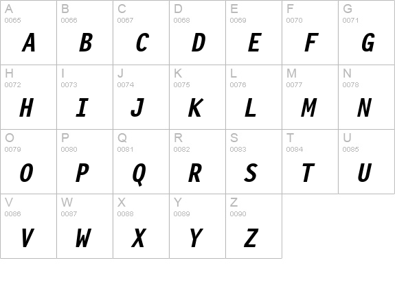 PFLetterGothicThree BoldItalic uppercase A-Z preview