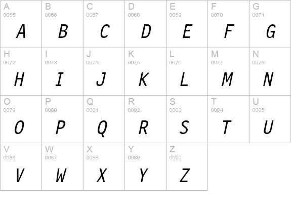 PFLetterGothicThree MedItalic uppercase A-Z preview