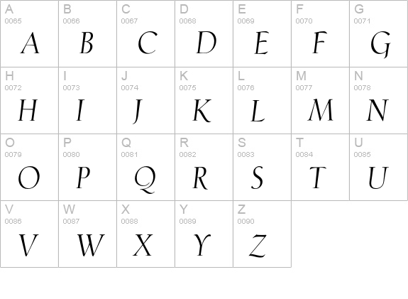 PhaistosItalic uppercase A-Z preview