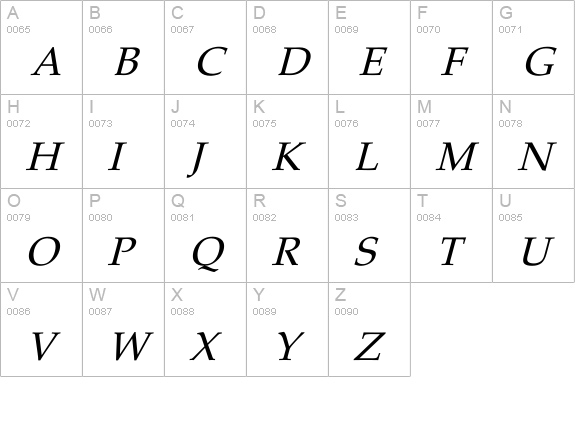 Pheasant Italic uppercase A-Z preview
