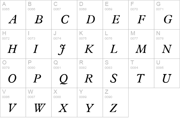 Placid-Italic uppercase A-Z preview