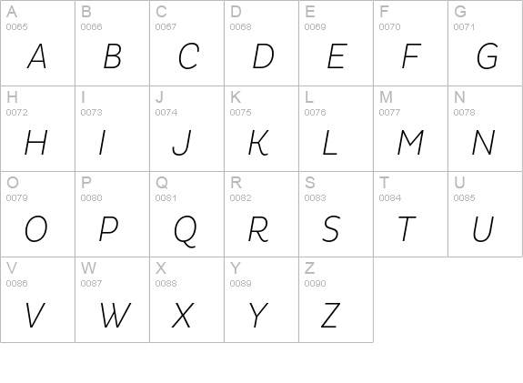 Pluto Cond ExtraLight Italic uppercase A-Z preview