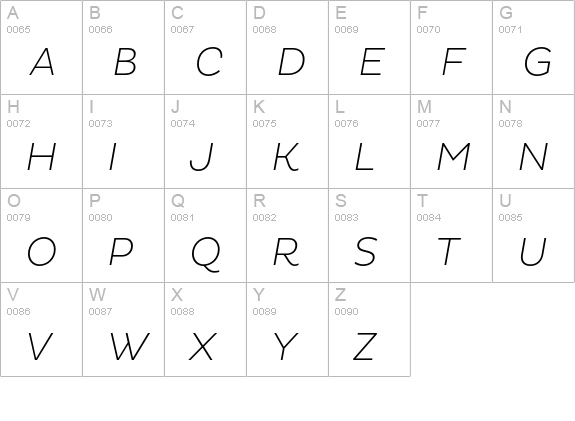 Pluto ExtraLight Italic uppercase A-Z preview