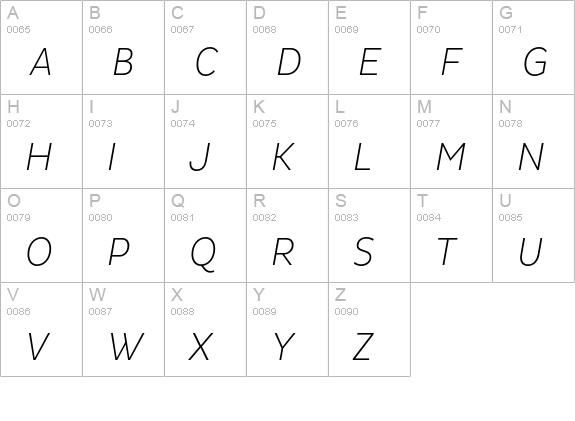 Pluto Sans Cond ExLight Italic uppercase A-Z preview