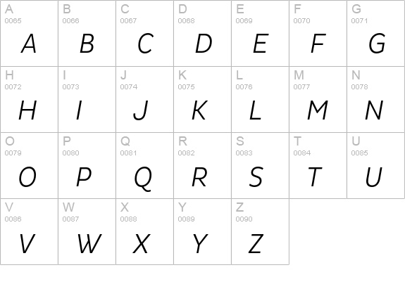 Pluto Sans Cond Light Italic uppercase A-Z preview