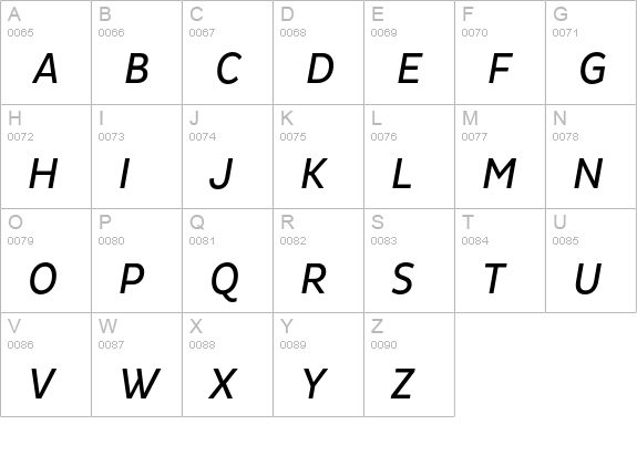 Pluto Sans Cond Regular Italic uppercase A-Z preview