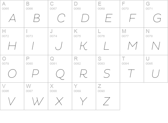Pluto Thin Italic uppercase A-Z preview
