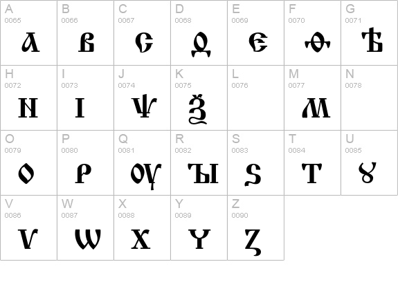 PM Izhitsa Cyrillic uppercase A-Z preview