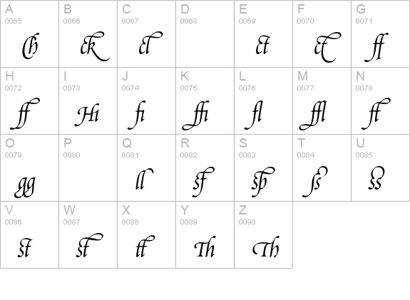 Poetica Supp Ligatures uppercase A-Z preview