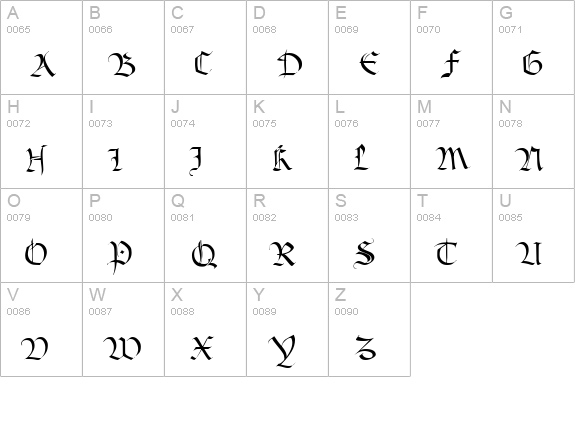 Pompadour uppercase A-Z preview