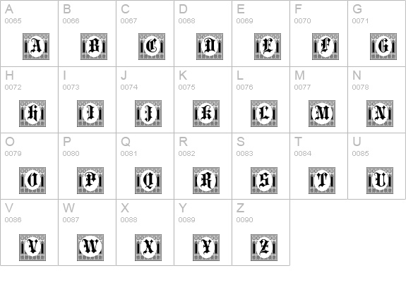 Portculliard Initials uppercase A-Z preview