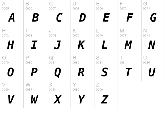 Prima Sans Mono Bold Oblique uppercase A-Z preview