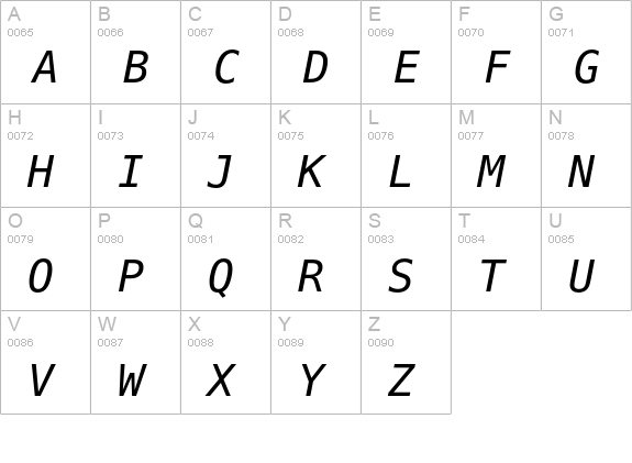 Prima Sans Mono Oblique uppercase A-Z preview