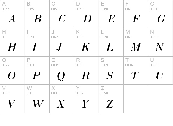 PT Bodoni Italic Cyrillic uppercase A-Z preview