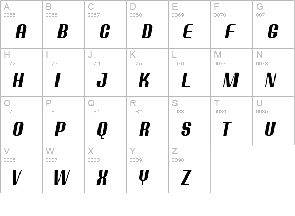 Ptarmigan Condensed Italic uppercase A-Z preview