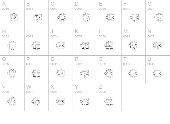 Puzzle Pieces Outline uppercase A-Z preview