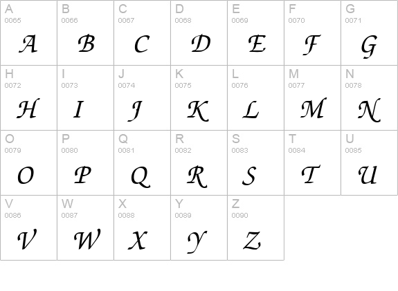 QTChanceryType Italic uppercase A-Z preview