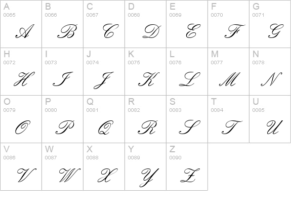 QuadrilleScriptSSK uppercase A-Z preview