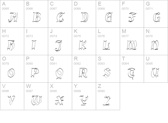 QuaelGothicHollow uppercase A-Z preview