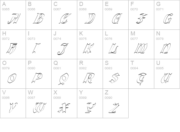 QuaelGothicHollowItalics uppercase A-Z preview