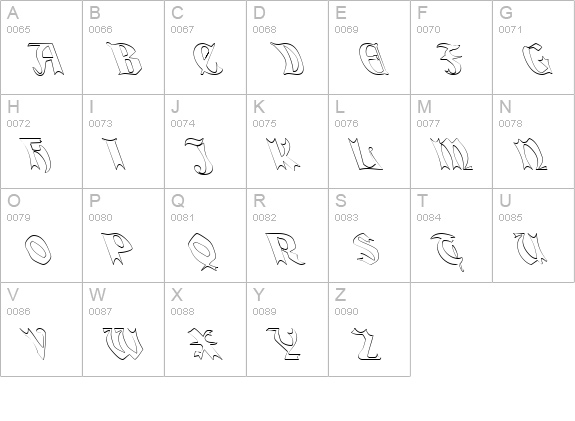 QuaelGothicHollowLefty uppercase A-Z preview