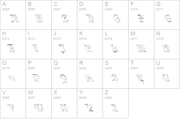 QuaelGothicHollowLeftyCondensed uppercase A-Z preview