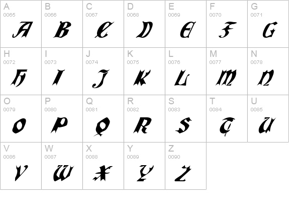 QuaelGothicItalics uppercase A-Z preview