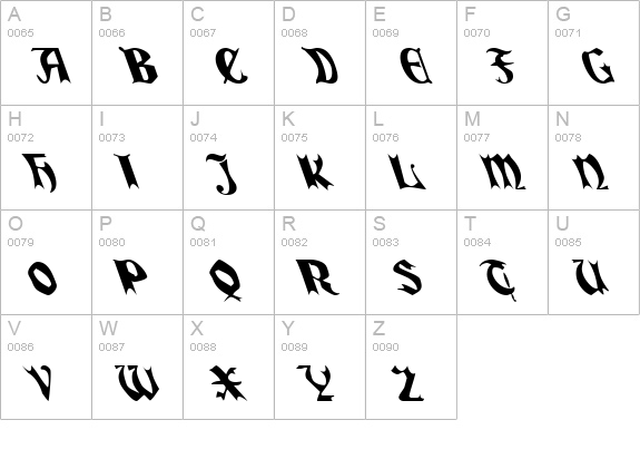 QuaelGothicLefty uppercase A-Z preview