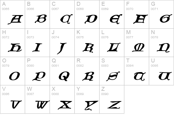 Queen & Country Expanded Italic uppercase A-Z preview