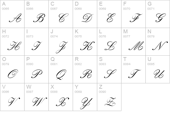 Quill Script SSi uppercase A-Z preview