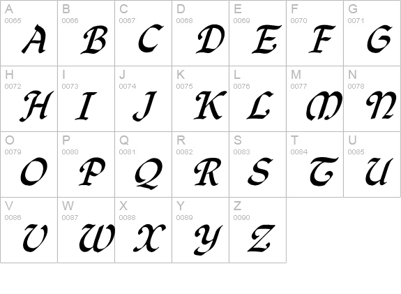 QuillOblique uppercase A-Z preview